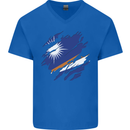 Torn Marshall Islands Flag Day Football Mens V-Neck Cotton T-Shirt Royal Blue