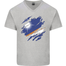 Torn Marshall Islands Flag Day Football Mens V-Neck Cotton T-Shirt Sports Grey