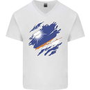 Torn Marshall Islands Flag Day Football Mens V-Neck Cotton T-Shirt White