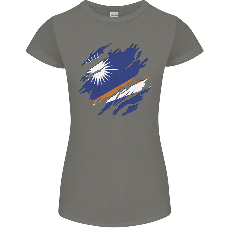 Torn Marshall Islands Flag Day Football Womens Petite Cut T-Shirt Charcoal
