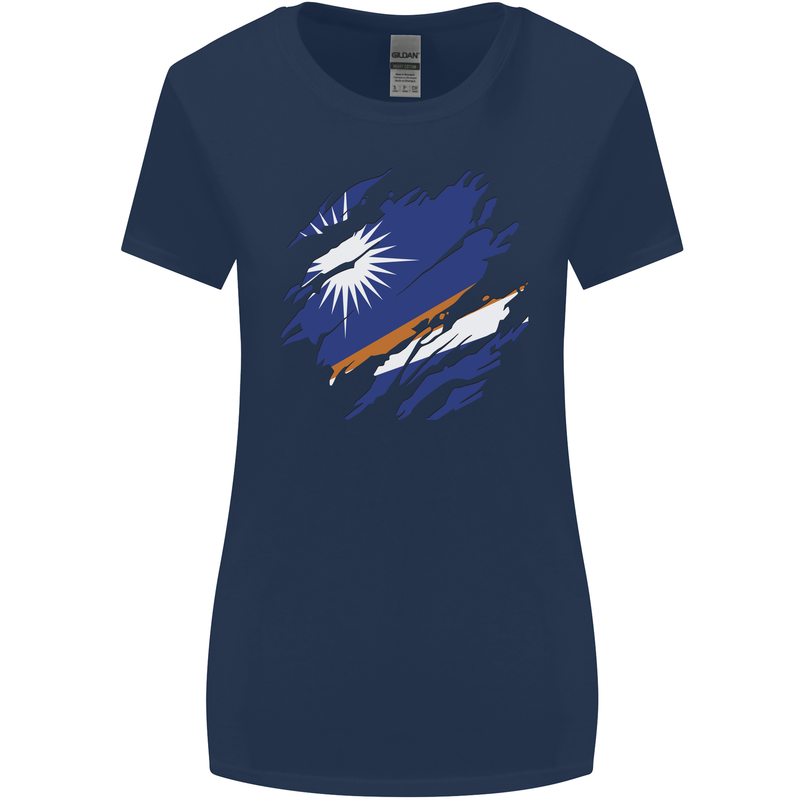 Torn Marshall Islands Flag Day Football Womens Wider Cut T-Shirt Navy Blue