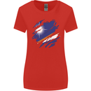 Torn Marshall Islands Flag Day Football Womens Wider Cut T-Shirt Red