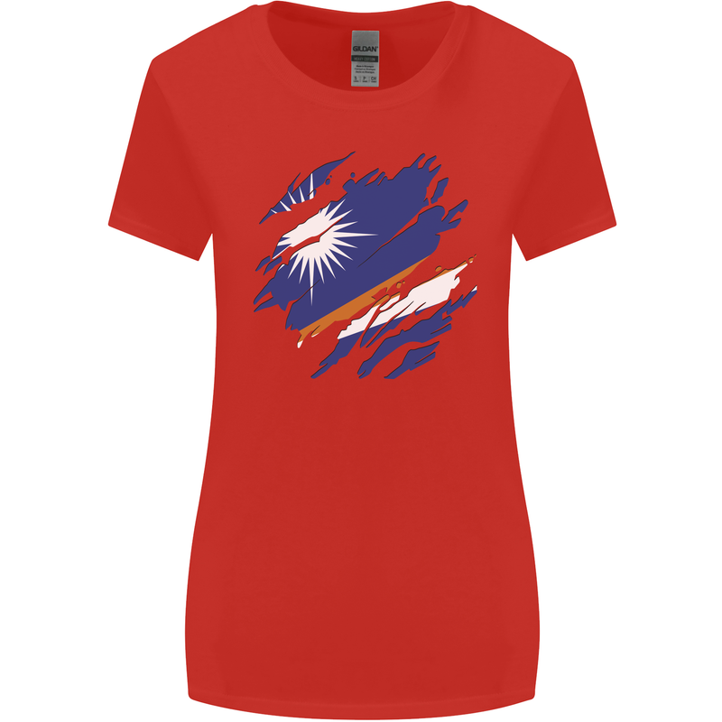 Torn Marshall Islands Flag Day Football Womens Wider Cut T-Shirt Red