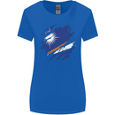 Torn Marshall Islands Flag Day Football Womens Wider Cut T-Shirt Royal Blue