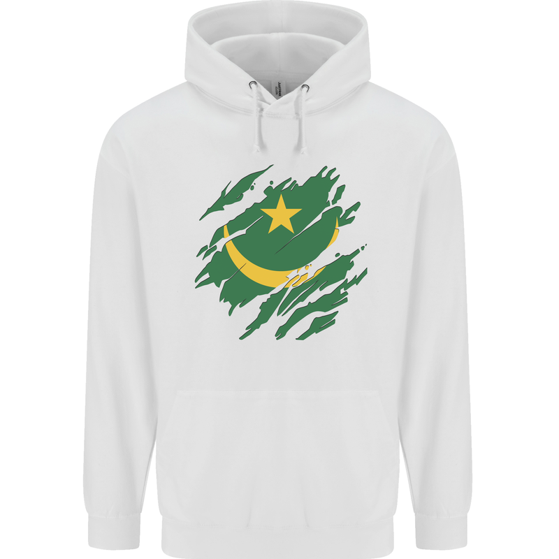 Torn Mauritania Flag Mauritanian Day Football Childrens Kids Hoodie White