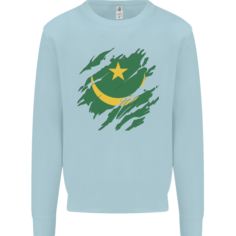 Torn Mauritania Flag Mauritanian Day Football Kids Sweatshirt Jumper Light Blue