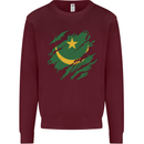 Torn Mauritania Flag Mauritanian Day Football Kids Sweatshirt Jumper Maroon
