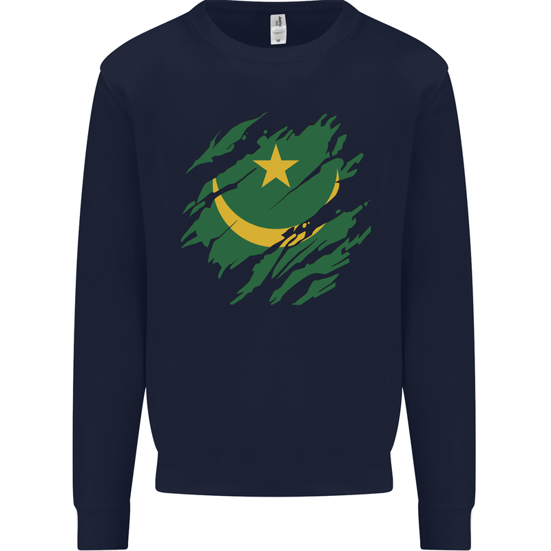 Torn Mauritania Flag Mauritanian Day Football Kids Sweatshirt Jumper Navy Blue