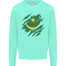 Torn Mauritania Flag Mauritanian Day Football Kids Sweatshirt Jumper Peppermint