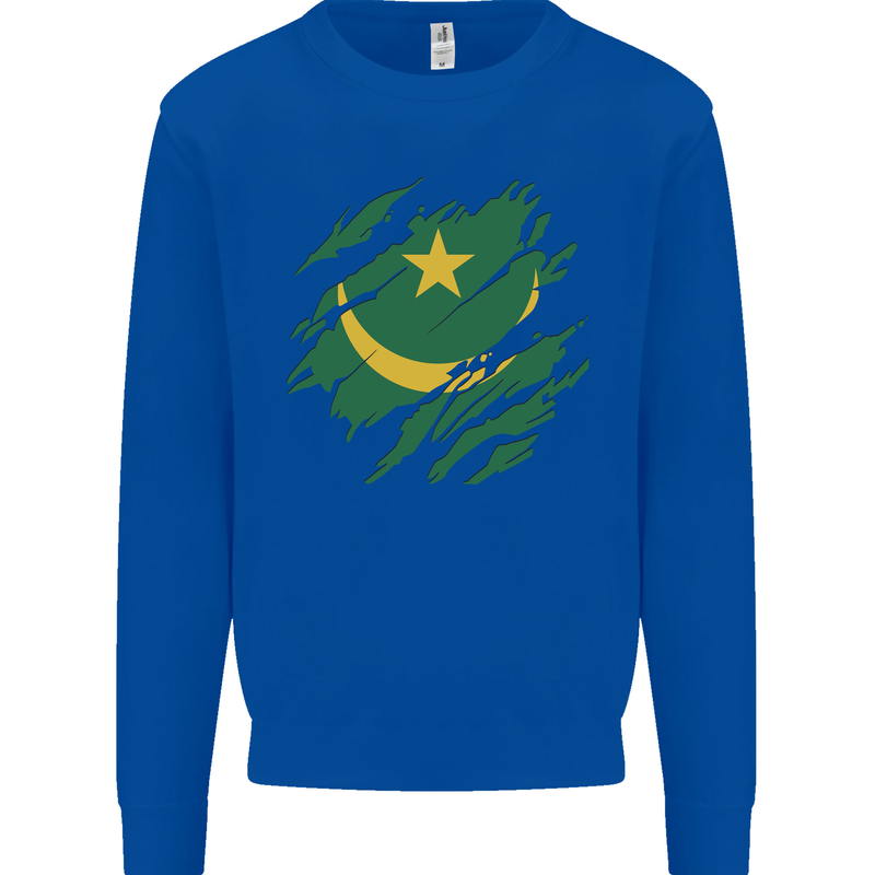 Torn Mauritania Flag Mauritanian Day Football Kids Sweatshirt Jumper Royal Blue