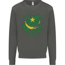 Torn Mauritania Flag Mauritanian Day Football Kids Sweatshirt Jumper Storm Grey
