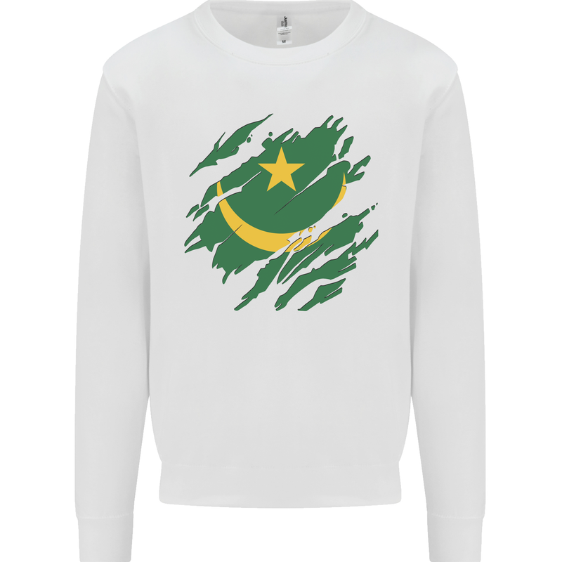 Torn Mauritania Flag Mauritanian Day Football Kids Sweatshirt Jumper White