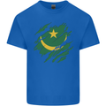Torn Mauritania Flag Mauritanian Day Football Kids T-Shirt Childrens Royal Blue