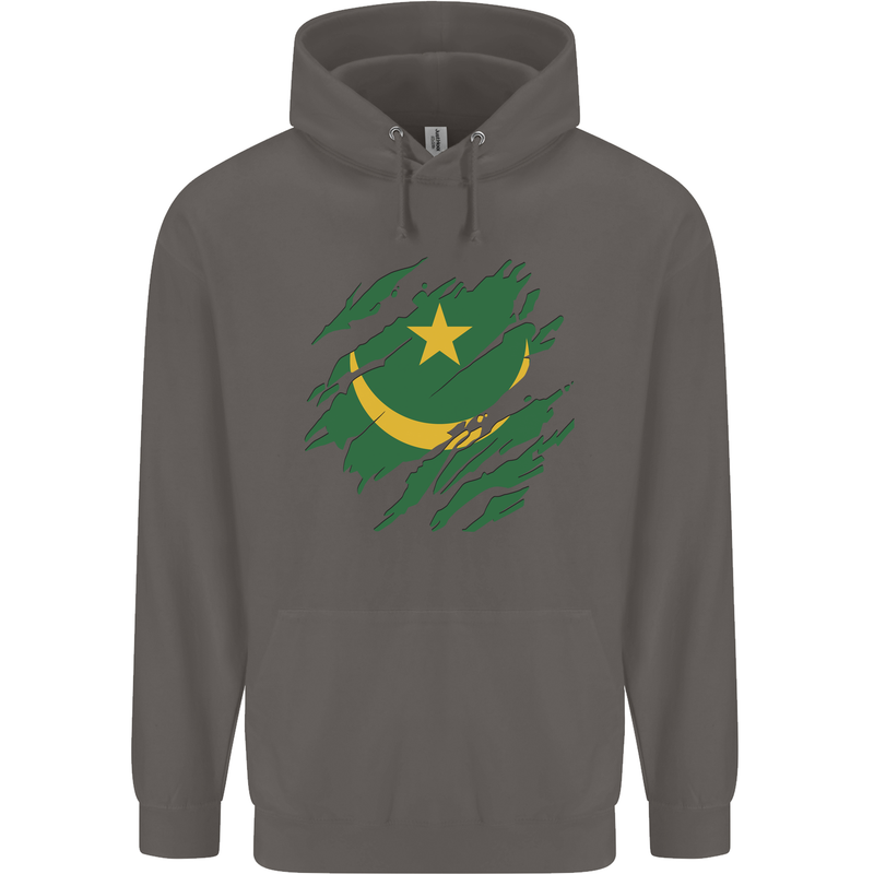 Torn Mauritania Flag Mauritanian Day Football Mens 80% Cotton Hoodie Charcoal