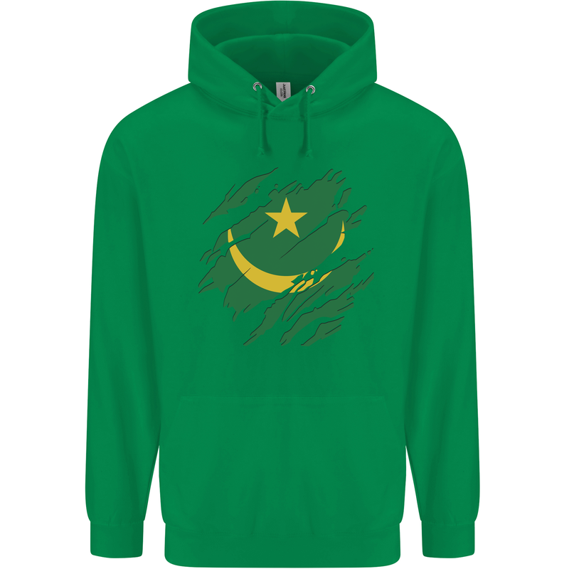Torn Mauritania Flag Mauritanian Day Football Mens 80% Cotton Hoodie Irish Green