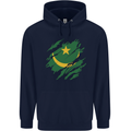 Torn Mauritania Flag Mauritanian Day Football Mens 80% Cotton Hoodie Navy Blue