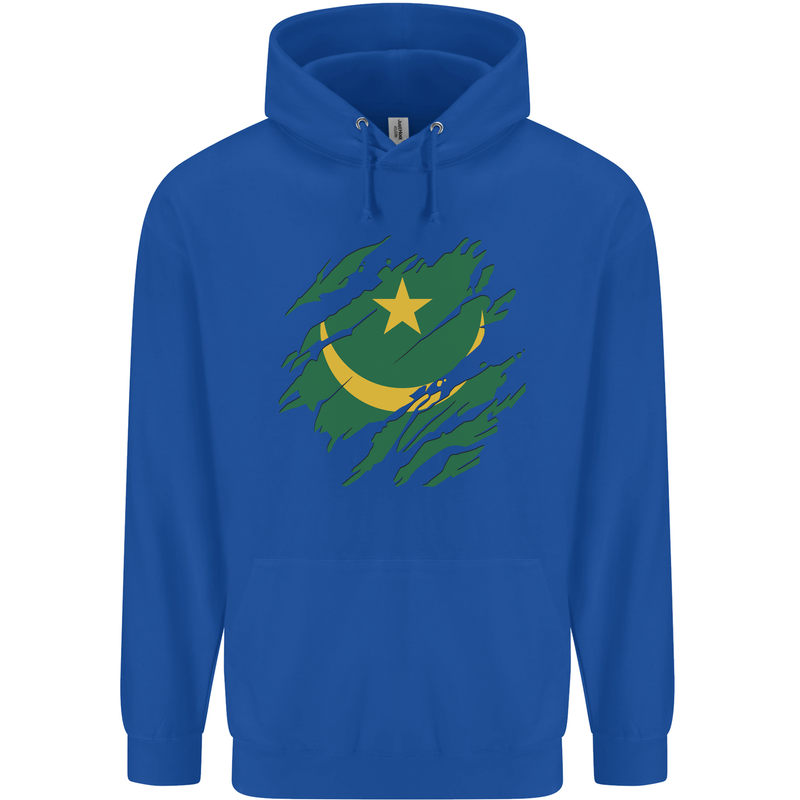 Torn Mauritania Flag Mauritanian Day Football Mens 80% Cotton Hoodie Royal Blue