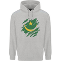 Torn Mauritania Flag Mauritanian Day Football Mens 80% Cotton Hoodie Sports Grey