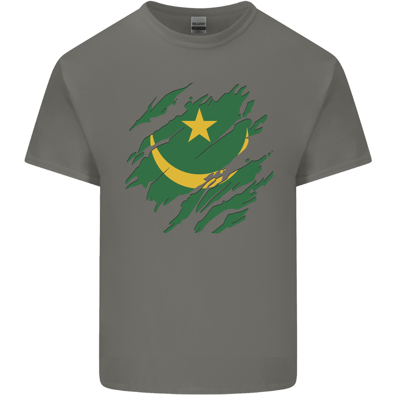 Torn Mauritania Flag Mauritanian Day Football Mens Cotton T-Shirt Tee Top Charcoal