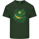 Torn Mauritania Flag Mauritanian Day Football Mens Cotton T-Shirt Tee Top Forest Green