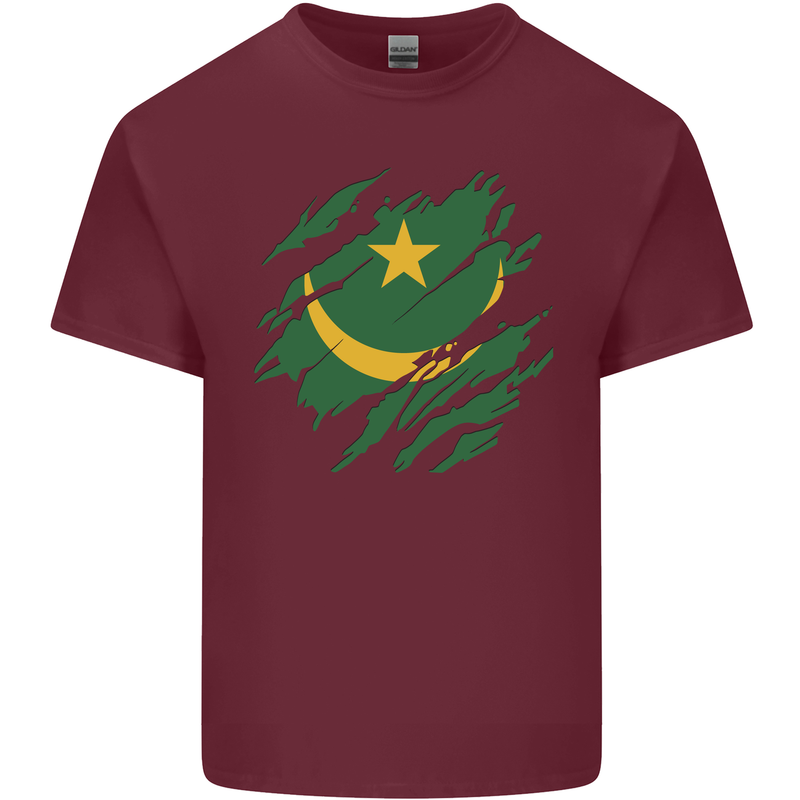 Torn Mauritania Flag Mauritanian Day Football Mens Cotton T-Shirt Tee Top Maroon