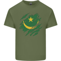 Torn Mauritania Flag Mauritanian Day Football Mens Cotton T-Shirt Tee Top Military Green