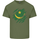 Torn Mauritania Flag Mauritanian Day Football Mens Cotton T-Shirt Tee Top Military Green