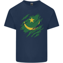 Torn Mauritania Flag Mauritanian Day Football Mens Cotton T-Shirt Tee Top Navy Blue