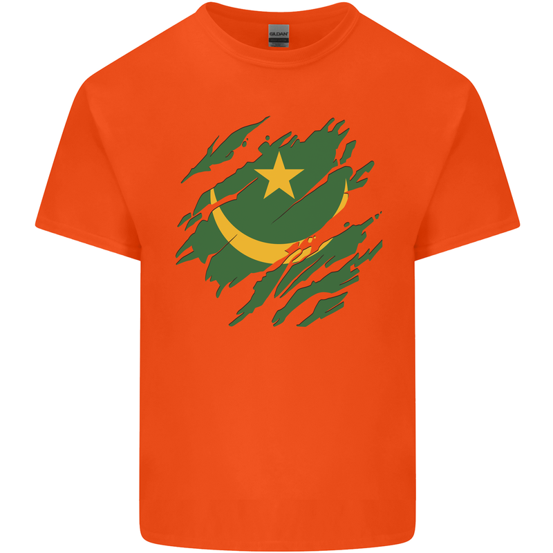 Torn Mauritania Flag Mauritanian Day Football Mens Cotton T-Shirt Tee Top Orange