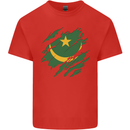 Torn Mauritania Flag Mauritanian Day Football Mens Cotton T-Shirt Tee Top Red