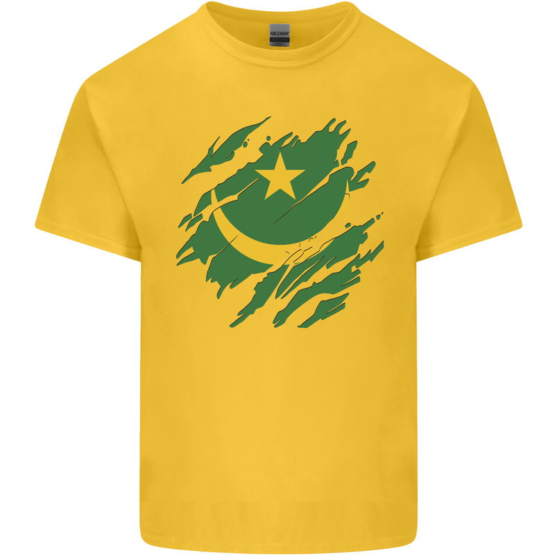 Torn Mauritania Flag Mauritanian Day Football Mens Cotton T-Shirt Tee Top Yellow