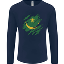 Torn Mauritania Flag Mauritanian Day Football Mens Long Sleeve T-Shirt Navy Blue