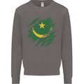 Torn Mauritania Flag Mauritanian Day Football Mens Sweatshirt Jumper Charcoal