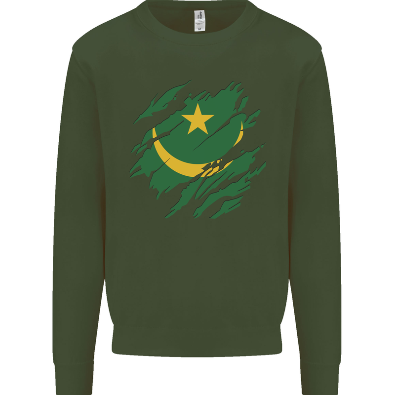 Torn Mauritania Flag Mauritanian Day Football Mens Sweatshirt Jumper Forest Green