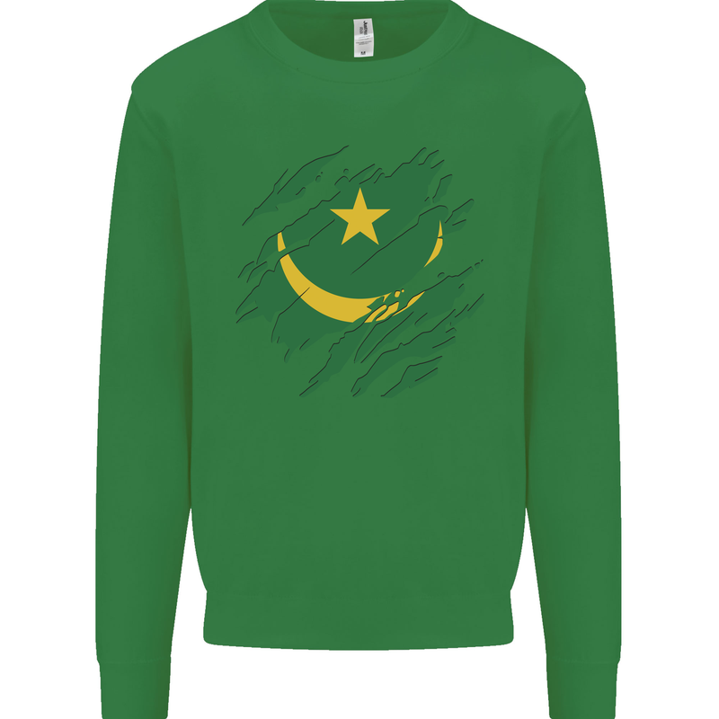 Torn Mauritania Flag Mauritanian Day Football Mens Sweatshirt Jumper Irish Green