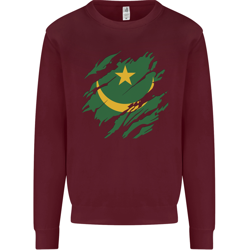 Torn Mauritania Flag Mauritanian Day Football Mens Sweatshirt Jumper Maroon