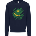 Torn Mauritania Flag Mauritanian Day Football Mens Sweatshirt Jumper Navy Blue