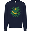 Torn Mauritania Flag Mauritanian Day Football Mens Sweatshirt Jumper Navy Blue