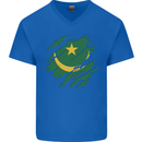 Torn Mauritania Flag Mauritanian Day Football Mens V-Neck Cotton T-Shirt Royal Blue