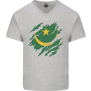 Torn Mauritania Flag Mauritanian Day Football Mens V-Neck Cotton T-Shirt Sports Grey