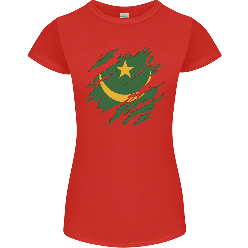 Torn Mauritania Flag Mauritanian Day Football Womens Petite Cut T-Shirt Red