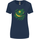 Torn Mauritania Flag Mauritanian Day Football Womens Wider Cut T-Shirt Navy Blue