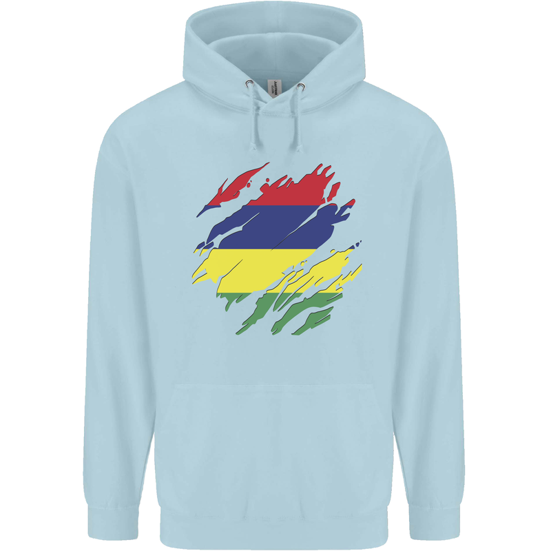 Torn Mauritius Flag Mauritians Day Football Childrens Kids Hoodie Light Blue