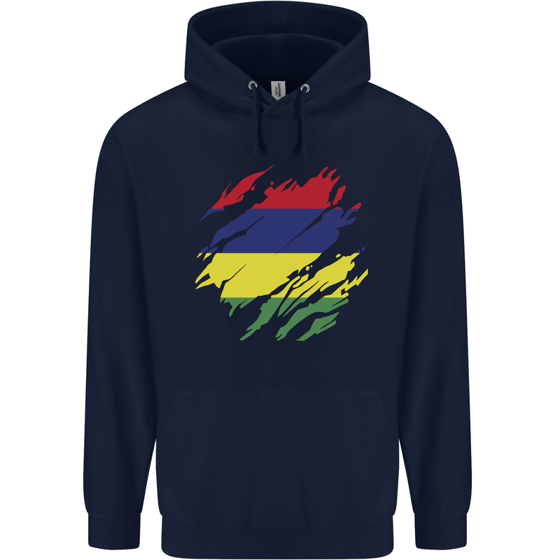 Torn Mauritius Flag Mauritians Day Football Childrens Kids Hoodie Navy Blue