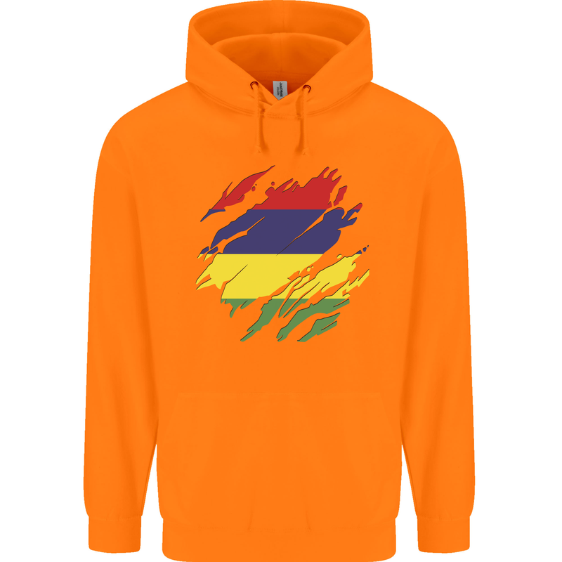 Torn Mauritius Flag Mauritians Day Football Childrens Kids Hoodie Orange