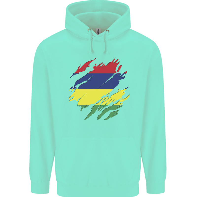 Torn Mauritius Flag Mauritians Day Football Childrens Kids Hoodie Peppermint