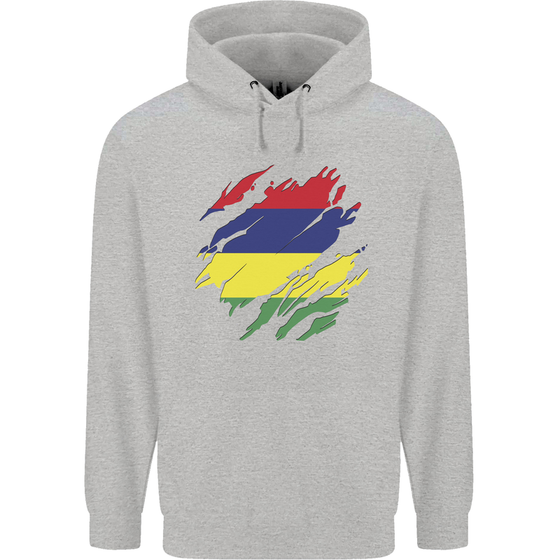 Torn Mauritius Flag Mauritians Day Football Childrens Kids Hoodie Sports Grey