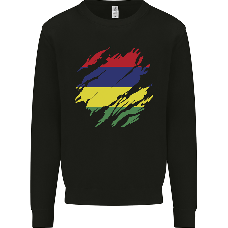 Torn Mauritius Flag Mauritians Day Football Kids Sweatshirt Jumper Black