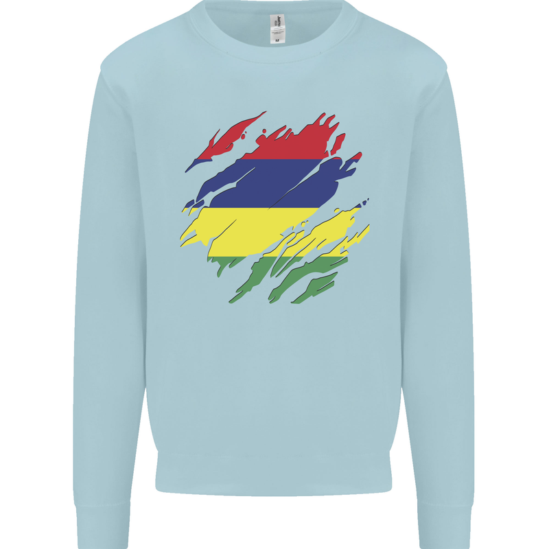 Torn Mauritius Flag Mauritians Day Football Kids Sweatshirt Jumper Light Blue