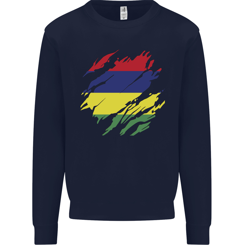 Torn Mauritius Flag Mauritians Day Football Kids Sweatshirt Jumper Navy Blue